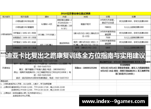 迪亚卡比复出之路康复训练全方位指南与实用建议